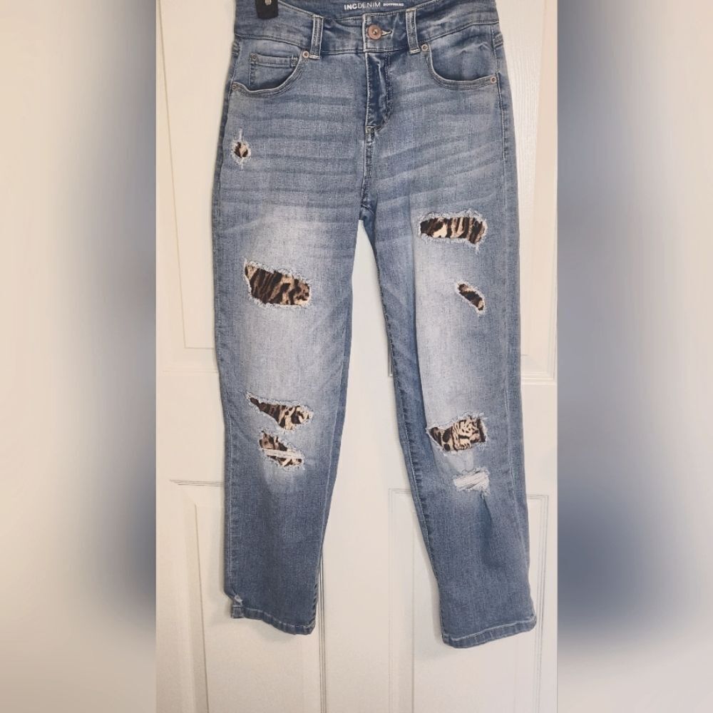 INC Denim Boyfriend 2/26 Light Blue High Rise Distressed Women’s Jeans